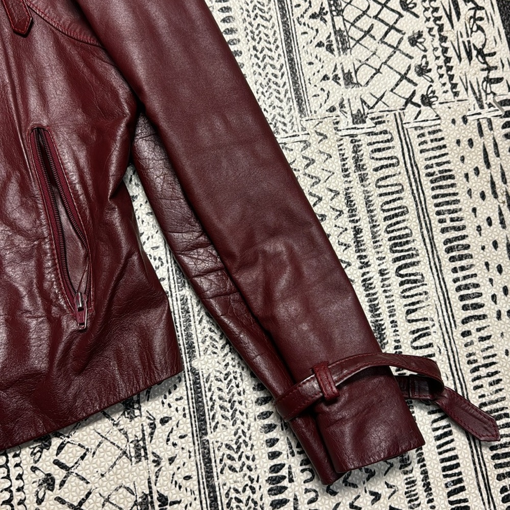 “J B Leather Corp” dark ruby red / brown style leather jacket - Picture 5 of 9